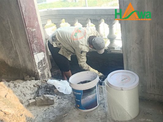 chống thấm ban công tại Từ Sơn - Bắc Ninh sử dụng chất chống thấm đàn hồi BR-002 và lưới thủy tỉnh